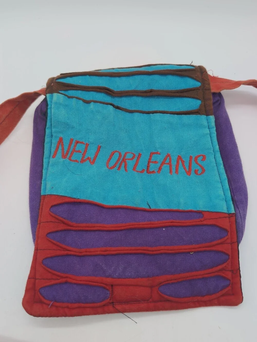 New Orleans Embroidered Distressed Colorblock Crossbody Hobo Bag